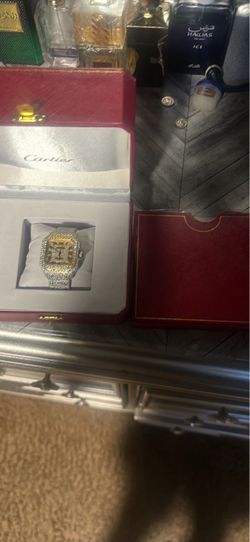 cartier santos two tone blue dial watch vvs1 moissanite
