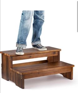 Tinamo 25" Acacia Bed Steps for High Beds for Adult 500LBS - 2-Step Wood Step Stool