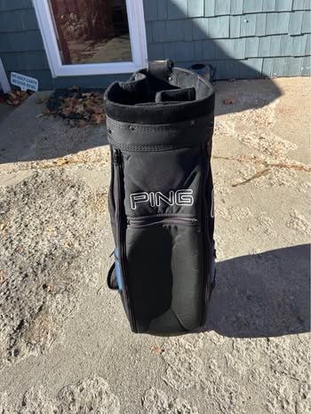 PING CART BAG. Blue & Black with White PING LOGO. THE BAG IS $100. Clubs in one photo not included.