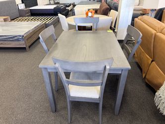 Gray Wood Dining Table with 4 Chairs