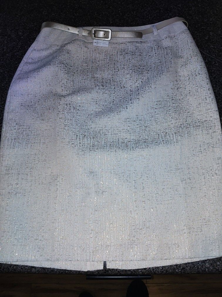 Belted White And Gold Skirt