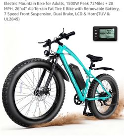Electric Fat Tire Mountain Bike 1500W 26"
