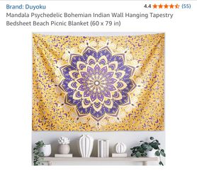 Mandala Psychedelic Bohemian Indian Wall Hanging Tapestry Bedsheet Beach Picnic Blanket (60 x 79 in)
