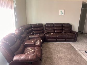 King sofa 4 way recliner brown