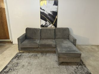 Gray Velvet 3-Seater Sectional Couch