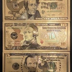 Gold Foil Dollar Bill Full USA SET 1/2/5/10/20/50/100.*
