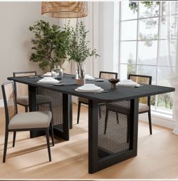 Cinna Black Wood 67 in. Rectangle Double Pedestal Dining Table Seats 6 - brand new