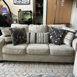 Off White Cloth Couch Set With Ottoman