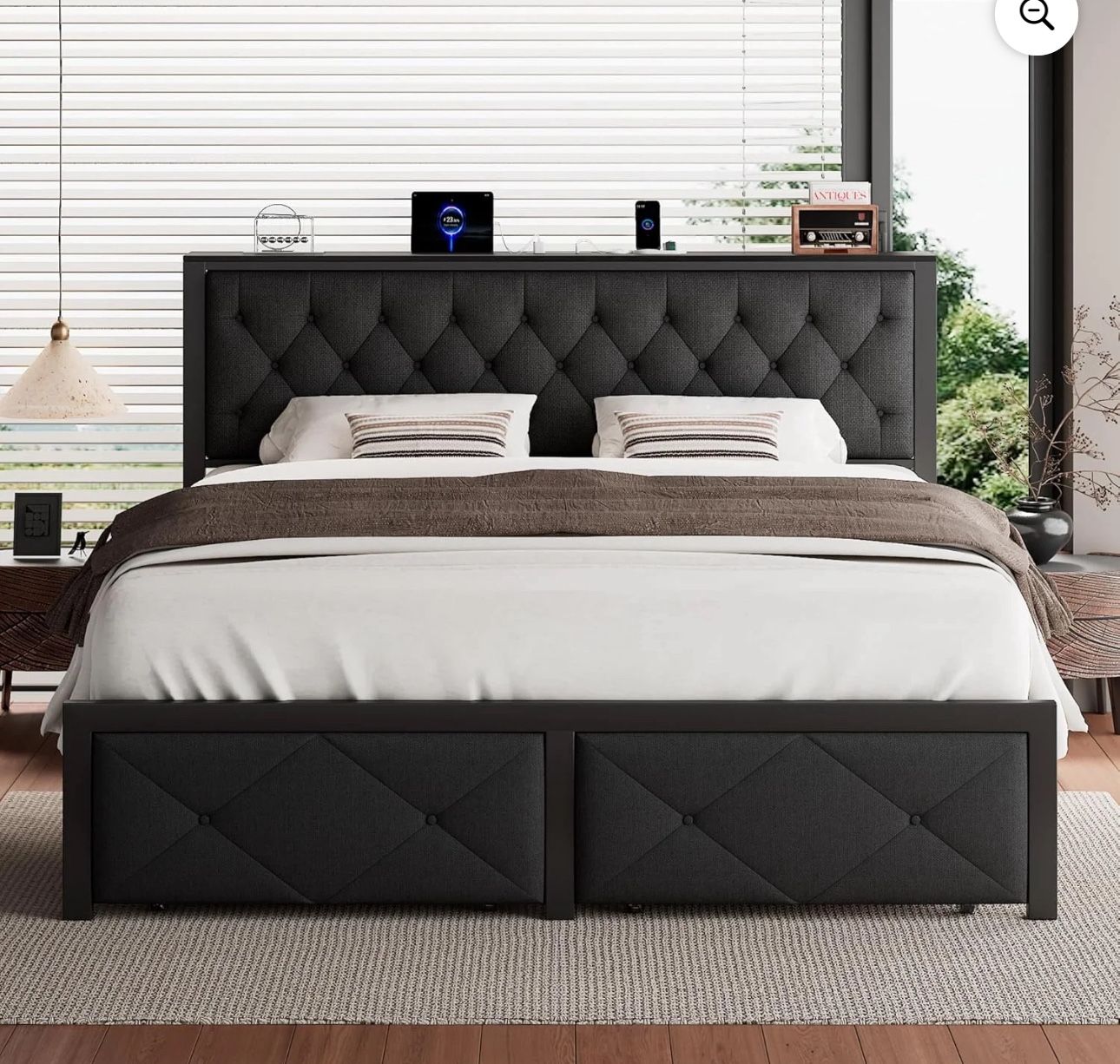 King Bed Frame with 2 Drawers