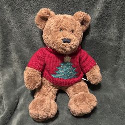 Christmas Teddy Bear Plush Red Sweater Embroidered Tree Holiday Decor