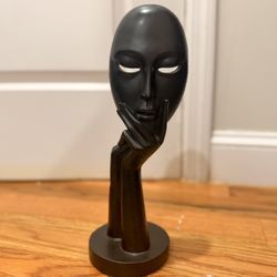 Modern Matte Black Abstract Face Sculpture - Home Decor