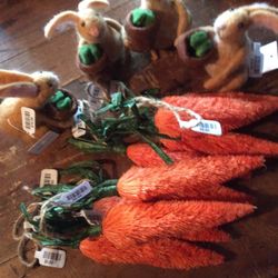 Hand Made 4-Easter Bunnies/Baskets & 8- Carrots 