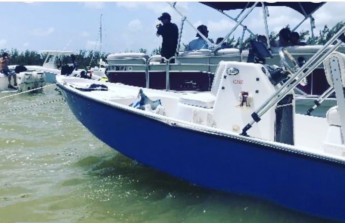 2018 HOGFISH BOTE 15.2CC Blue With a Mimini Top. Mercury motor 40 CT