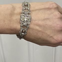  MAZER Bros. Exquisite Rare bracelet set in Lustrous Rhodium plated w/ brilliant clear Diamantè rhinestones-