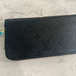 Black Embossed Zip-Around Wallet | Gold Hardware | Like New
