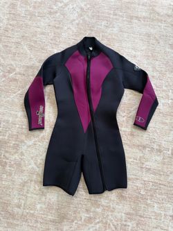 SeaQuest Women's 3mm Shorty Wetsuit Size M Black Purple Scuba Dive Snorkel