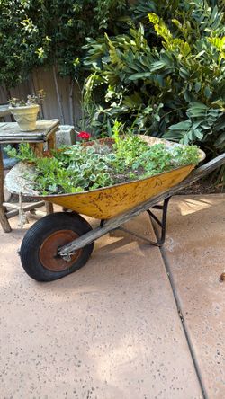Antique wheelbarrow garden planter