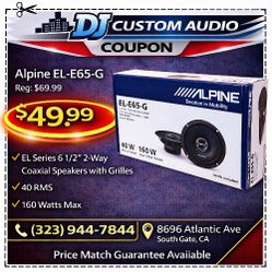 Alpine EL-E65-G Car Speakers 1 Set 6.5 Inch 2-Way Coaxial Speaker System 160 Watts 🚨 Payment Options Available 🚨 No Credit Needed 🚨 
