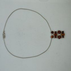 925 Silver necklace and chain 16" long, with amber stones 10.3 grams