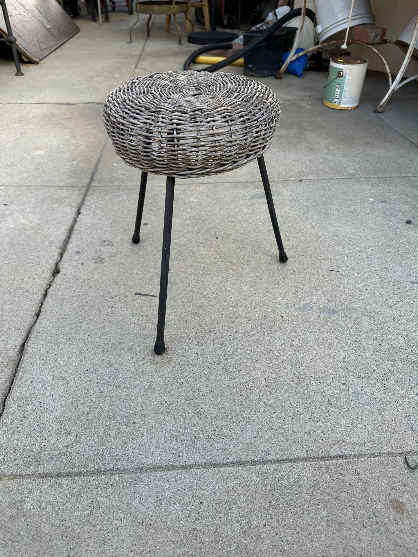 Small Vintage Wicker Stool