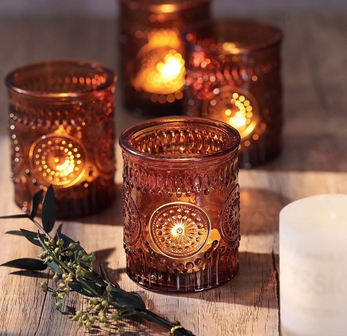 Amber votive candle holders