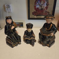 Set Of 3 MCM Hand Painted  Japanese Chalkware Figurines