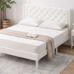 Brand New King Size Bed – White Upholstered Headboard (Pickup Only)