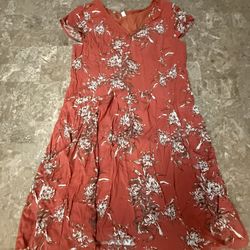Garnet Hill sz 6 Floral Knee Length Dress Boho Pocket short sleeve v-neck orange