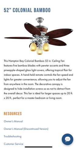 52” Colonial Bamboo Ceiling Fan