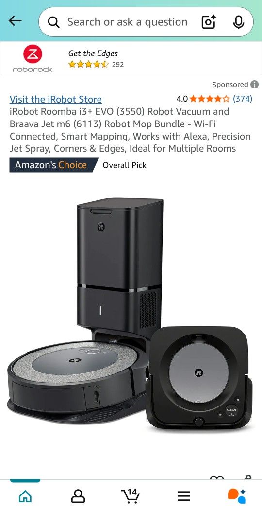 iRobot Roomba i3+ EVO (3550) Robot Vacuum and
Braava Jet m6 (6113) Robot Mop Bundle