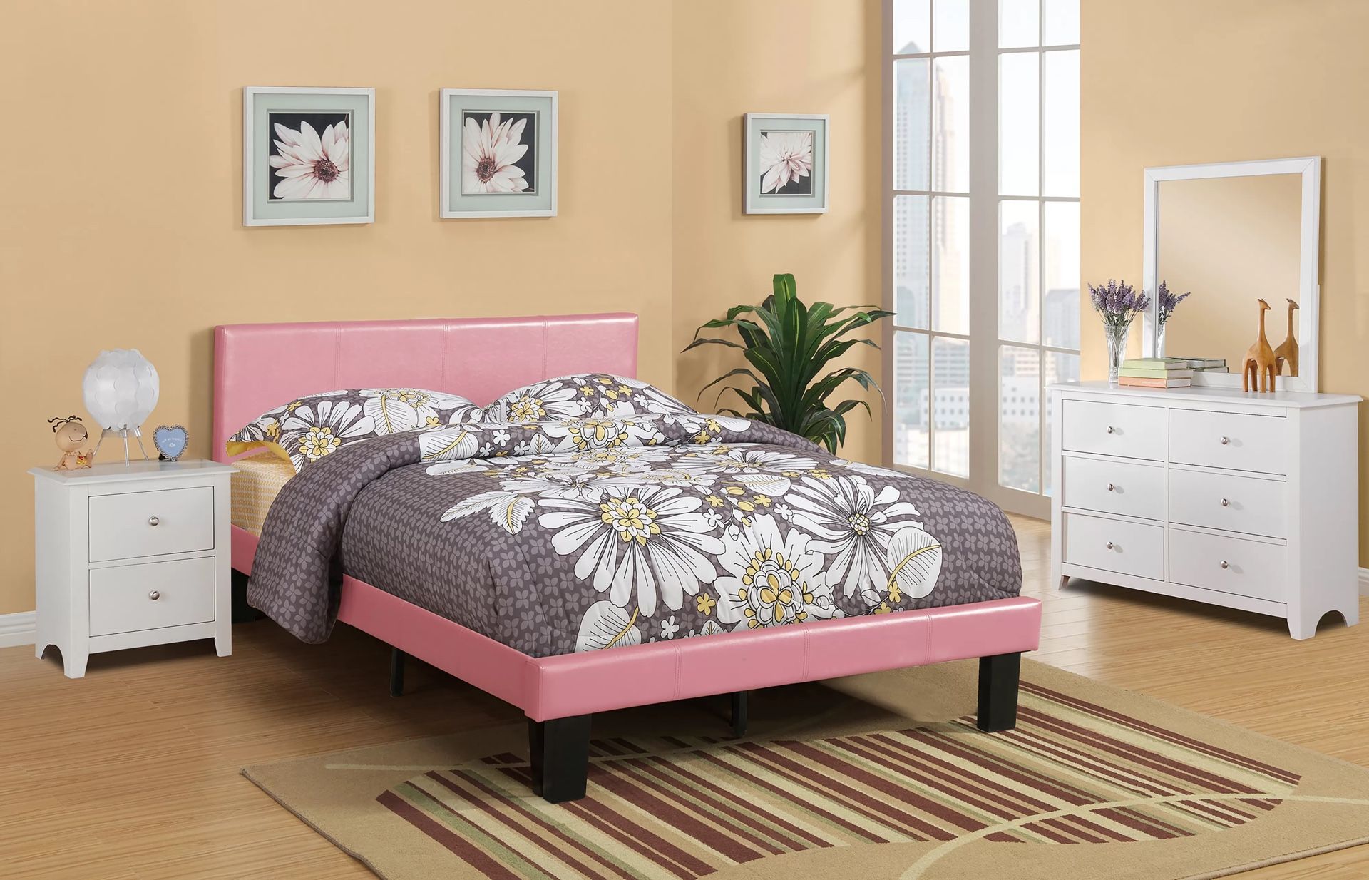 Twin Leather Like Pink Bed Frame