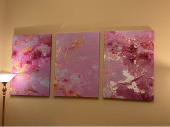 Set of 3 Large Pink & Gold Abstract Canvas Wall Art – Glam Modern Decor