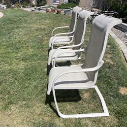 3 Comfy Patio- Pool Chairs. Beige Cloth Seats. Gently used 