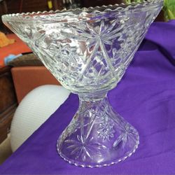 Early American Prescut Anchor Hocking Star of David Large Clear Glass Punch Bowl With Pedestal Stand 2 pcs APP5