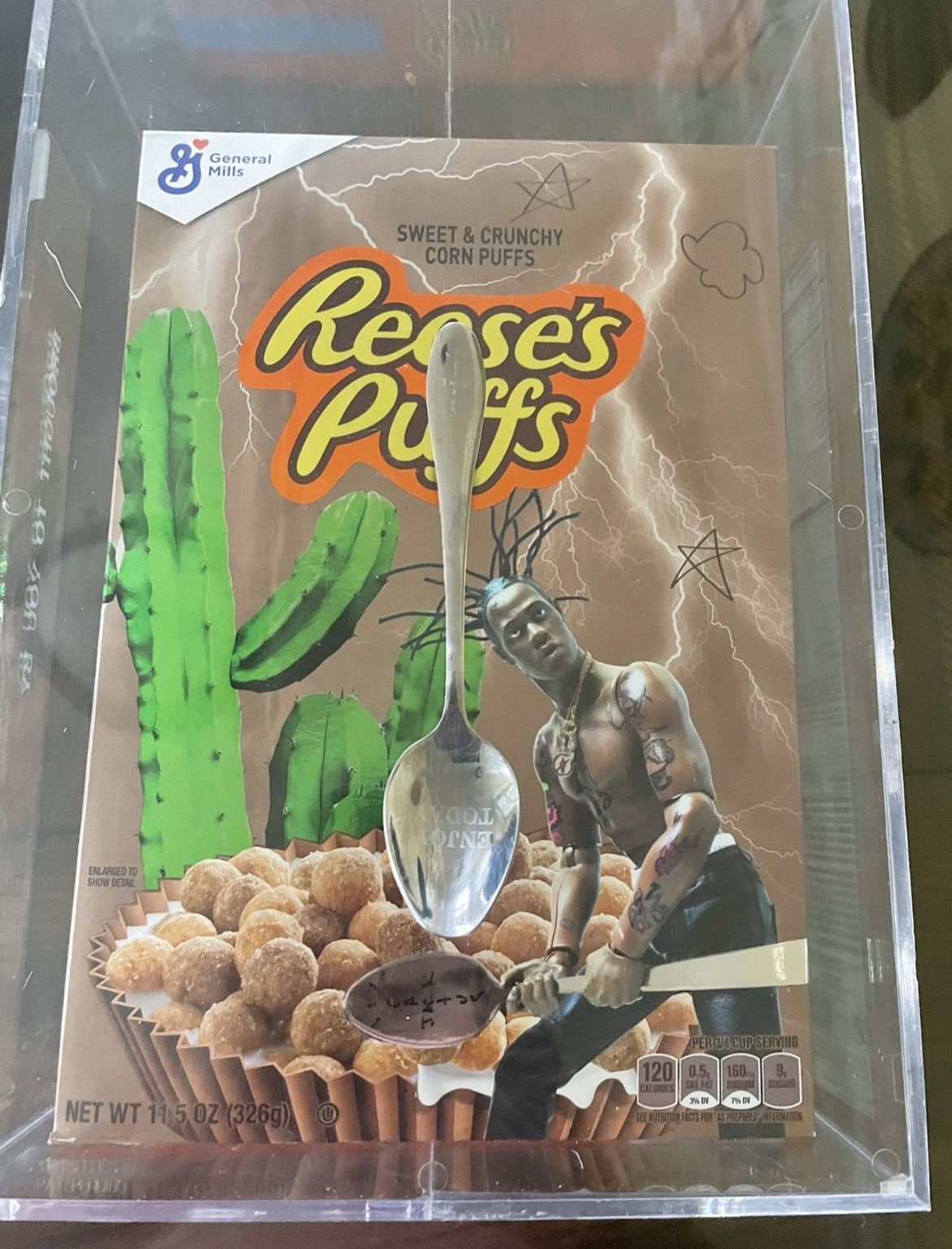 Travis Scott Astroworld Limited Edition Cactus Jack Cereal In Acrylic Case With Enjoy Today  Spoon