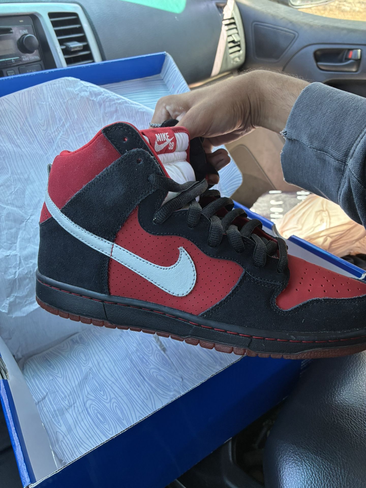 OBO Nike Sb Dunk Hi Sport Red Metallic Platinum Sz 10