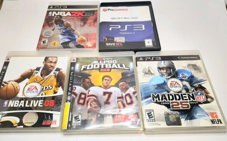 PS3 Sports Game Lot - NBA 2K15, Madden 25, NBA Live 08, More