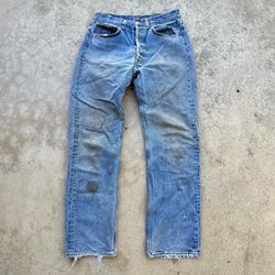 Vintage Distressed 80’s Levi’s 501 Light Blue Wash Denim Jeans 27x29