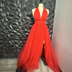 Red Tulle Prom Dress