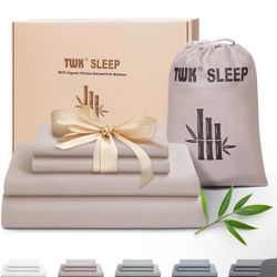 Luxury Sheet Set, Genuine 100% Organic Viscose Derived from Bamboo, Cooling & Breathable, Silky Soft, Bedding Sheets & Pillowcases (Sand, Queen)