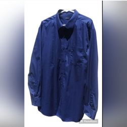 Men's George Navy Blue Button Down Shirt Long Sleeves Size XL (46-48)