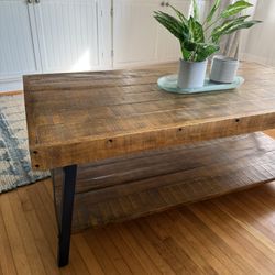 Mid-century rustic wood & iron coffee table