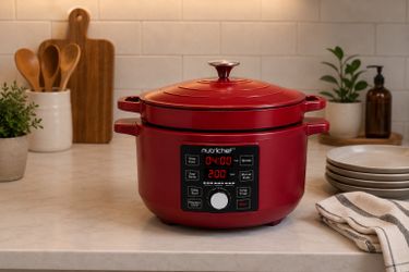 Nutrichef 6 Quart Electric Dutch Oven, 1500W, Enamel Coated Cast Iron Pot With Stainless Steel, NEW