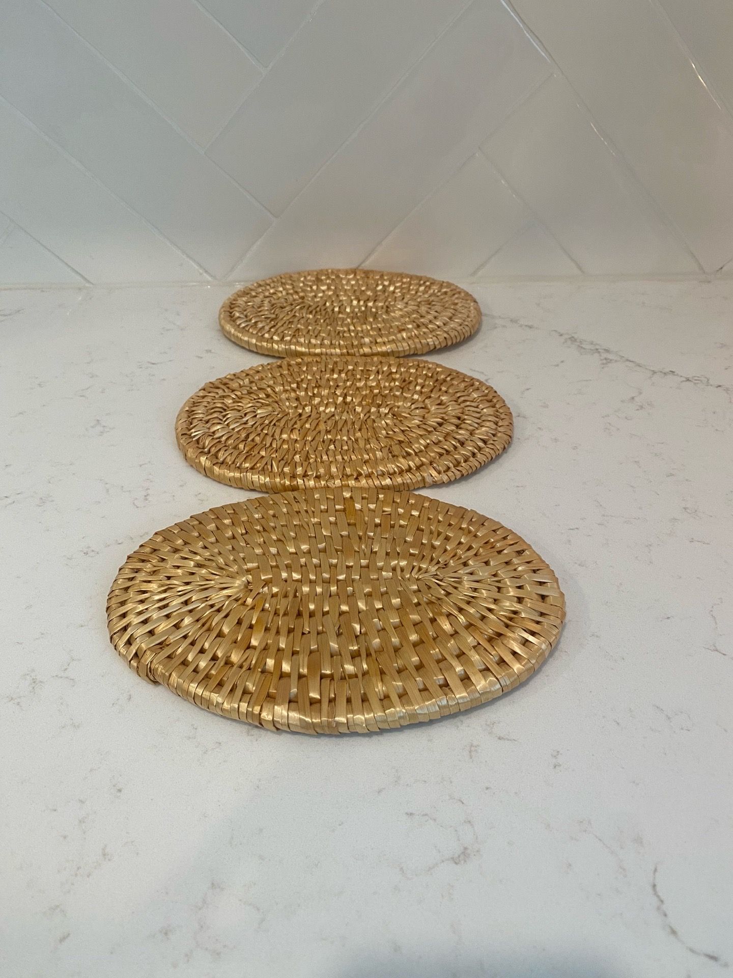 3 rattan hot trivets
