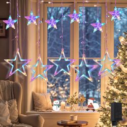 Star Curtain Hanging Lights, 12 Stars, 138 LED Multicolor Indoor/Outdoor, with 8 modes