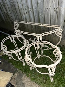 Rot iron, three piece end table and sofa table set