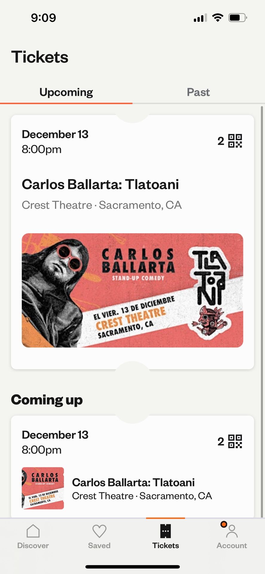 Carlos Ballarta 2 Platinum Tickets $130 Each One