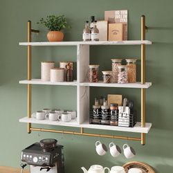 Kitchen Shelves Wall Mounted Floating Pipe Shelving 3 Tier 41.5" Coffee Bar Shelf