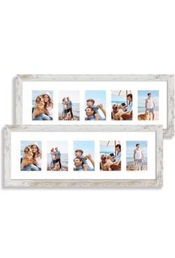 8x24 Picture Frame 2 Pack, Distressed White Wood, Horizontal or Vertical