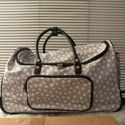 RARE Thirty One 31 Gray/white Dots Rolling Duffle Bag Weekender Luggage Suitcase 